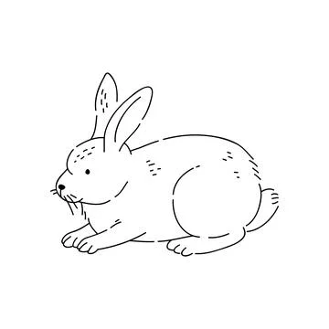 Rabbit vector doodle animal of Eastern astrological calendar black outline on Stock Illustration