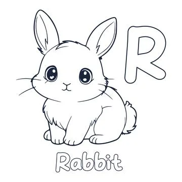Rabbit vector illustration Black and white Rabbit alphabet coloring book or.. Stock Illustration