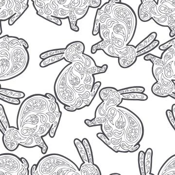 Rabbit vector illustration. Seamless pattern background. Stock Illustration
