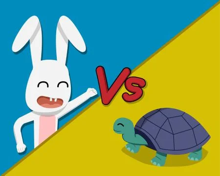 Rabbit versus Tortoise, vector cartoon Stock Illustration