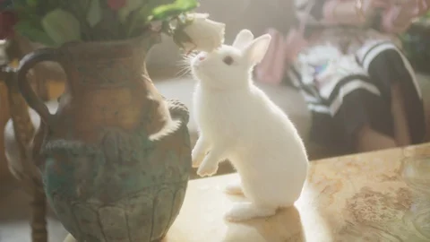 A rabbit walked on the table Stock Footage 128870204