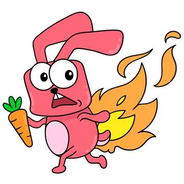 The rabbit is walking scared because its tail is on fire, doodle icon image k Stock Illustration