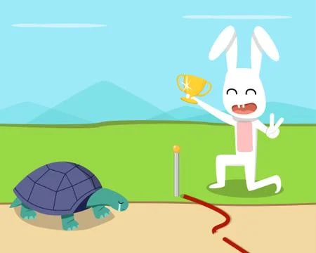 Rabbit wins the turtle in the race, vector design Stock Illustration