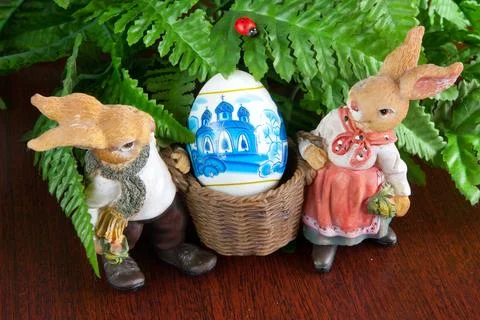 Rabbits and Easter eggs Stock Photos