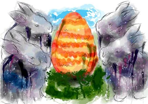 Rabbits and egg Stock Illustration