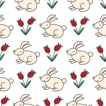 Rabbits and flowers seamless pattern Stock Illustration