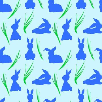 Rabbits and grass pattern Stock Illustration