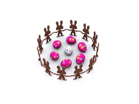 Rabbits around eggs. 3d easter rabbits around eggs. 3d easter Copyright: x... Stock Photos