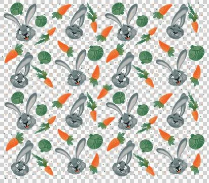 Rabbits, cabbage and carrots pattern Stock Illustration