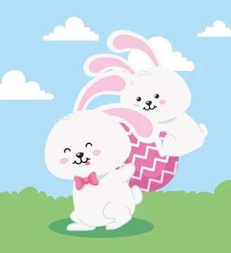 Rabbits with egg easter in landscape Illustrazione stock