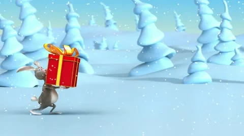 Rabbits pulling Christmas gifts Stock Footage 12624614