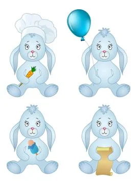 Rabbits sitting with gift, set Illustrazione stock