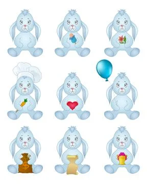 Rabbits sitting with gift, set Stock Illustration
