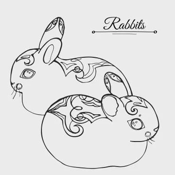 Rabbits sketch vector illustration Stock Illustration