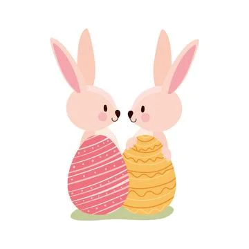 Rabbits with two easter eggs Stock Illustration