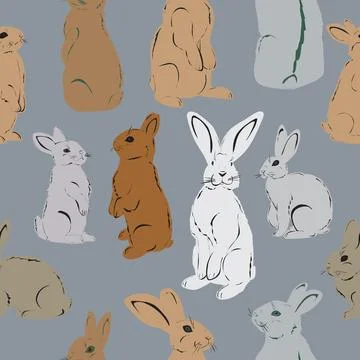 Rabbits vector seamless pattern, vintage. Stock Illustration