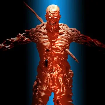 Rabid zombie attack on blue background. 3D illustration. Stock Illustration