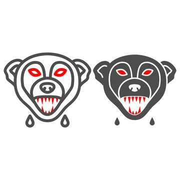 Rabies in a dog line and solid icon, Diseases of pets concept, angry animal sign Stock Illustration