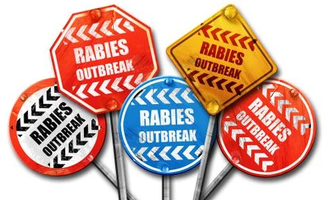Rabies virus concept background, 3D rendering, rough street sign Stock Illustration