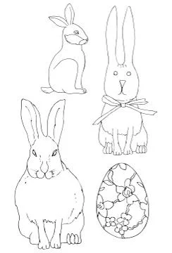Rabits Easter Vector hand drawn set rabbits and floral egg isolated on white  Stock Illustration