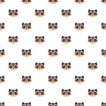 Raccoon head repeating pattern on white background 库存插图