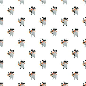 Raccoon superhero character seamless pattern background Stock Illustration