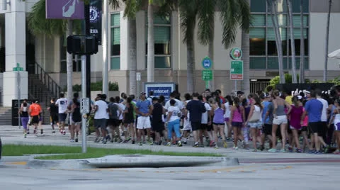Race Begins On Sidewalk Stock Footage 27125746