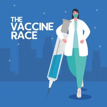 The race between country, for developing coronavirus covid19 vaccine, female Stock Illustration
