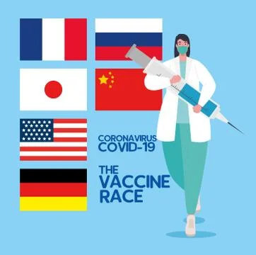 The race between country, for developing coronavirus covid19 vaccine, doctor Stock Illustration