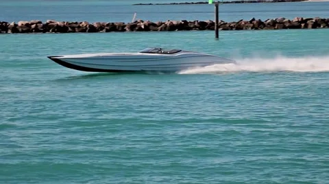 Race Boat Leaving Government Cut Harbor Stock Footage 47380224