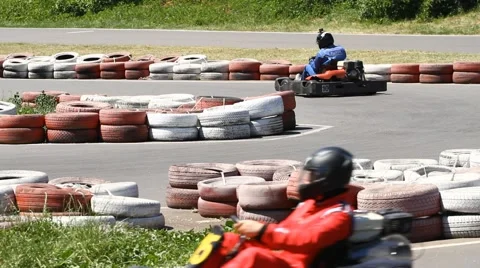 Race karting on a track Stock Footage 55789193