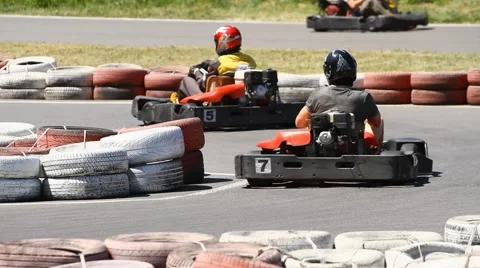 Race karting on the track Stock Footage 62889249