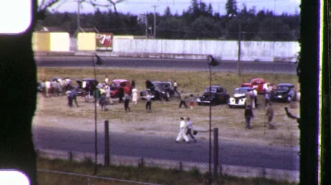 Race Over Demolition Derby Drag Strip Racetrack 40s Vintage Film Home Movie 1013 Stock Footage