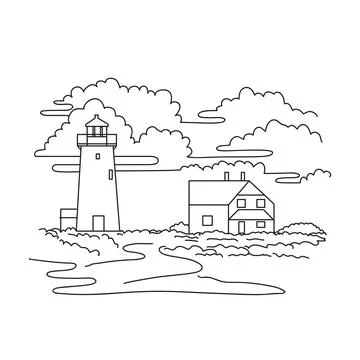 Race Point Light or Lighthouse on Cape Cod Massachusetts USA  Mono Line Art. Illustrazione stock