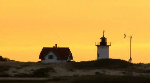 Race point lighthouse silhouette; 2 Stock Footage 10831638
