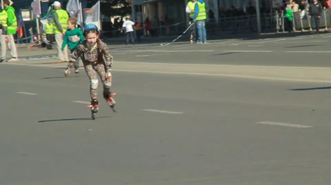 Race on roller skates Stock Footage 29654653