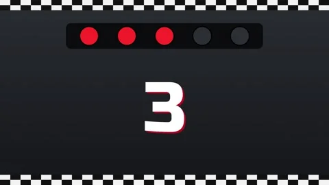 Race start lights countdown from 5 to 0 with checkered flag and speeding cars 库存影片 348302660