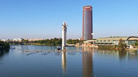 Race start preparations at World Rowing Cup I 2026 in Seville Stockbeeldmateriaal 336098927