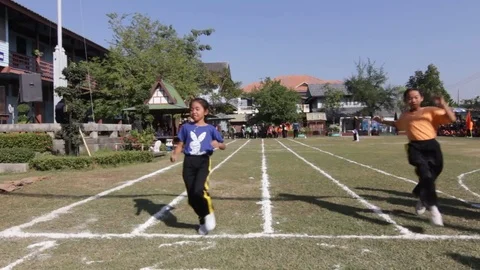 The race of students. Competition in primary school. Stock Footage 71088758