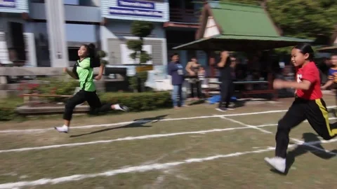 The race of students. Competition in primary school. Stock Footage 71088829
