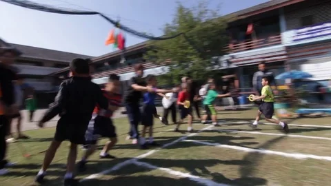 The race of students. Competition in primary school. Stock Footage 71088919