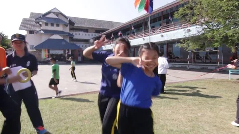 The race of students. Competition in primary school. Stock Footage 71089318