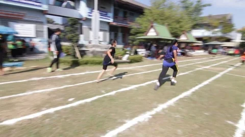 The race of students. Competition in primary school. Stock Footage 71089655