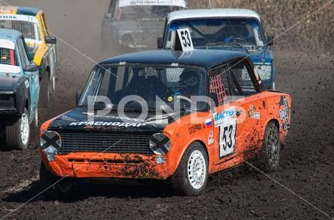 Race for survival on old cars Stock Photos