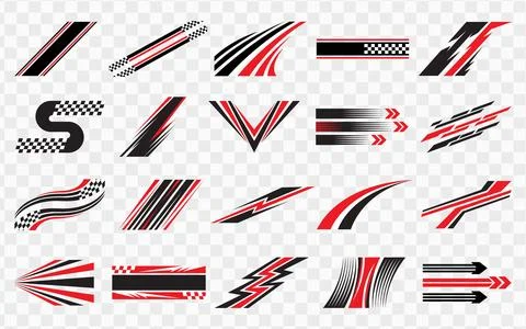 Race vehicle side checkered decal bundle, abstract racing graphics in red a.. Stock Illustration