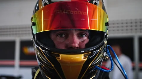 Racecar driver ready to start. Preparing to race inside car Video stock 150961155