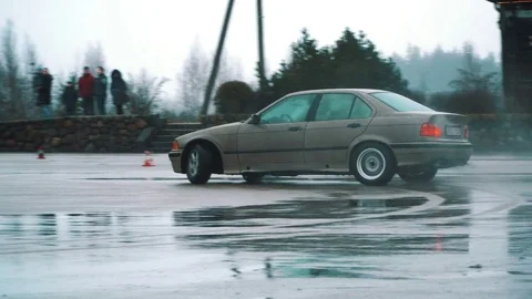 Racer drift on rainy day Stock Footage 71617013