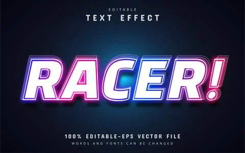 Racer neon text effect Stock Illustration