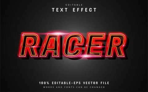 Racer neon text effect with red gradient Stock Illustration