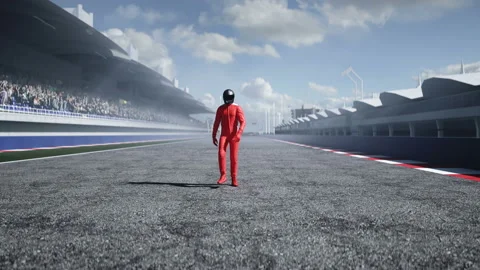 The racer is walking on stadium. Realistic 4k animation. Vídeos de archivo 161089242